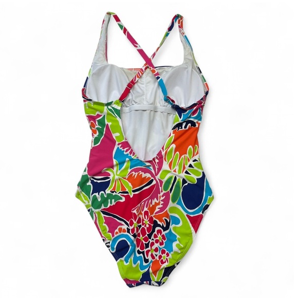 NAUTICA Tropical Open Back Criss Cross Vibrant One Piece Bathing Suit - Picture 4 of 16